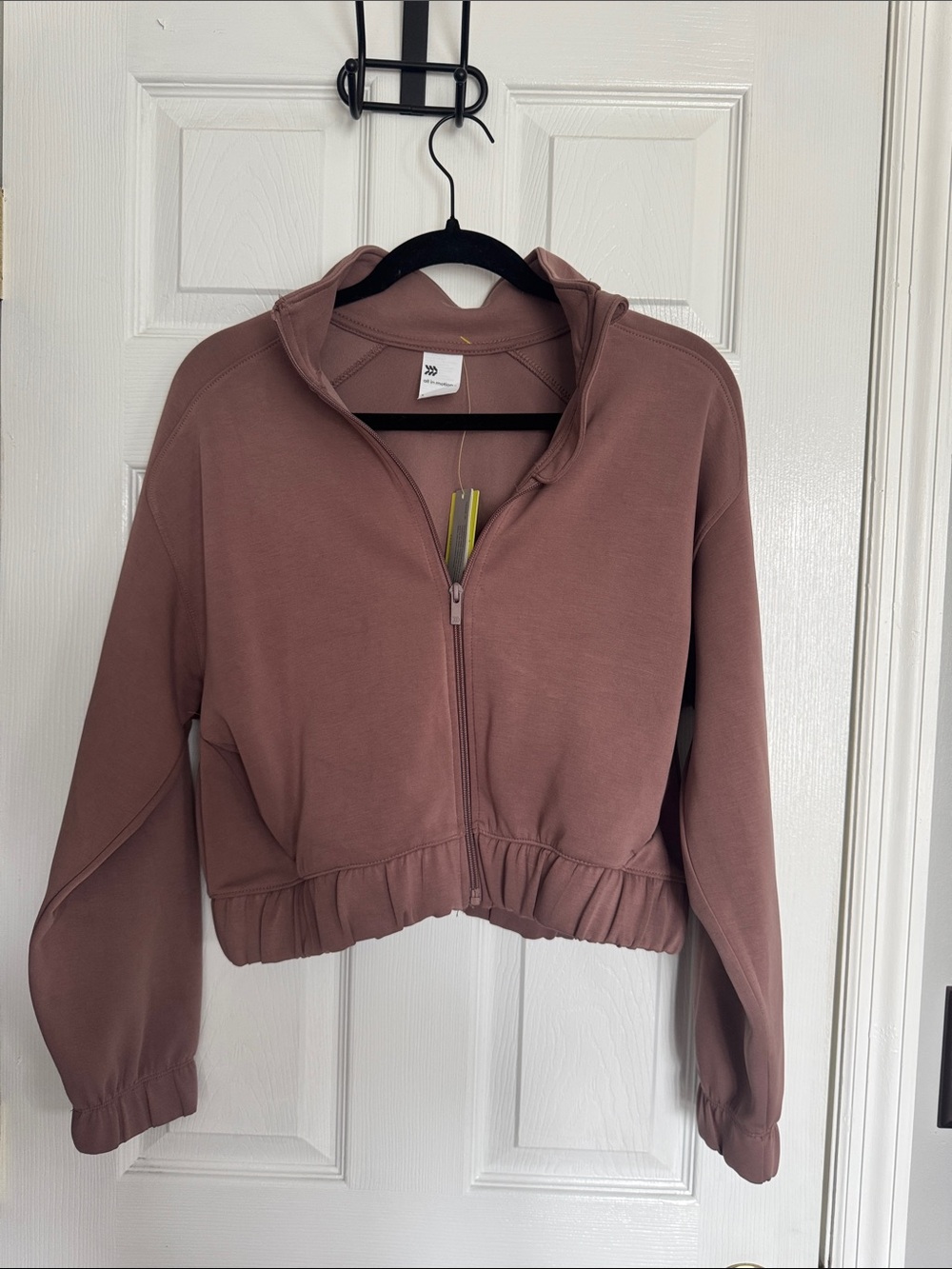Cropped Taupe Zip-Up Hoodie - All in Motion